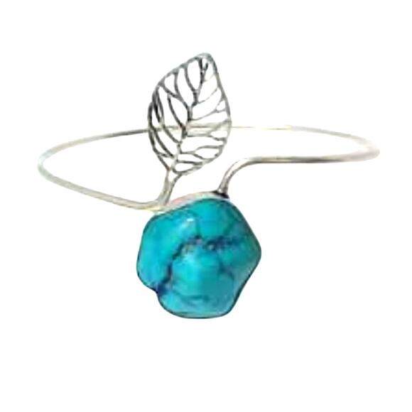 Mod Leaf Turquoise Howlite Rock 925 Wire Bracelet - Picture 3 of 11